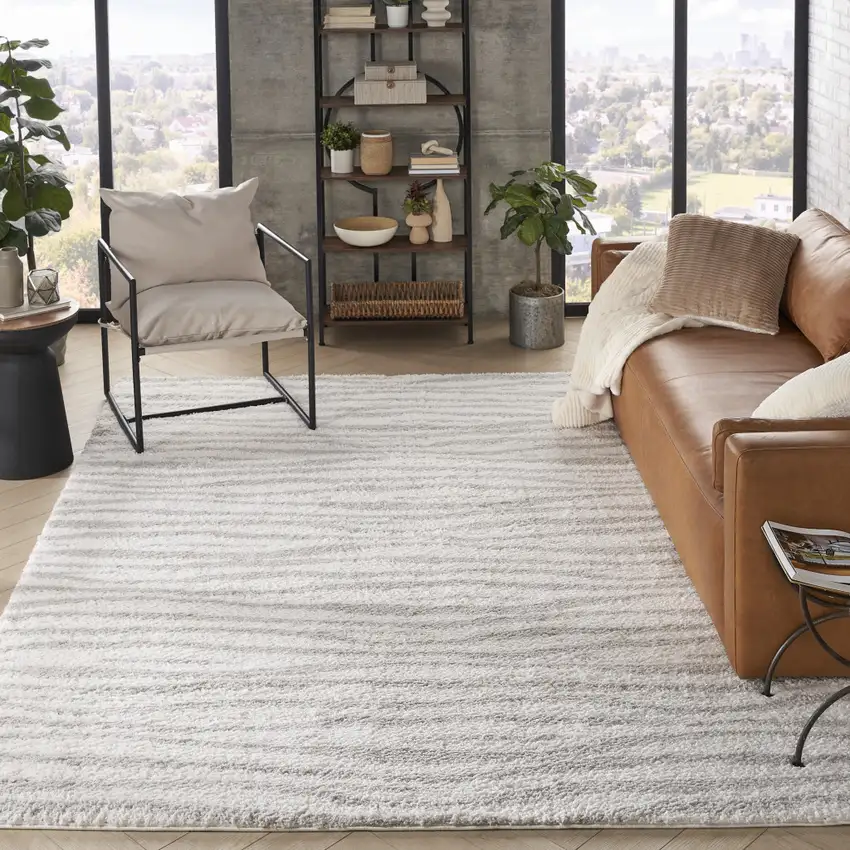 Gray Abstract Shag Power Loom Area Rug Photo 6