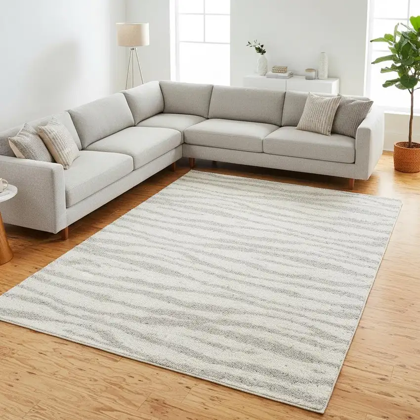 Gray Abstract Shag Power Loom Area Rug Photo 1