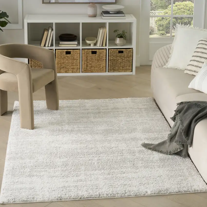 Gray Abstract Shag Power Loom Worn Faded Area Rug Photo 5