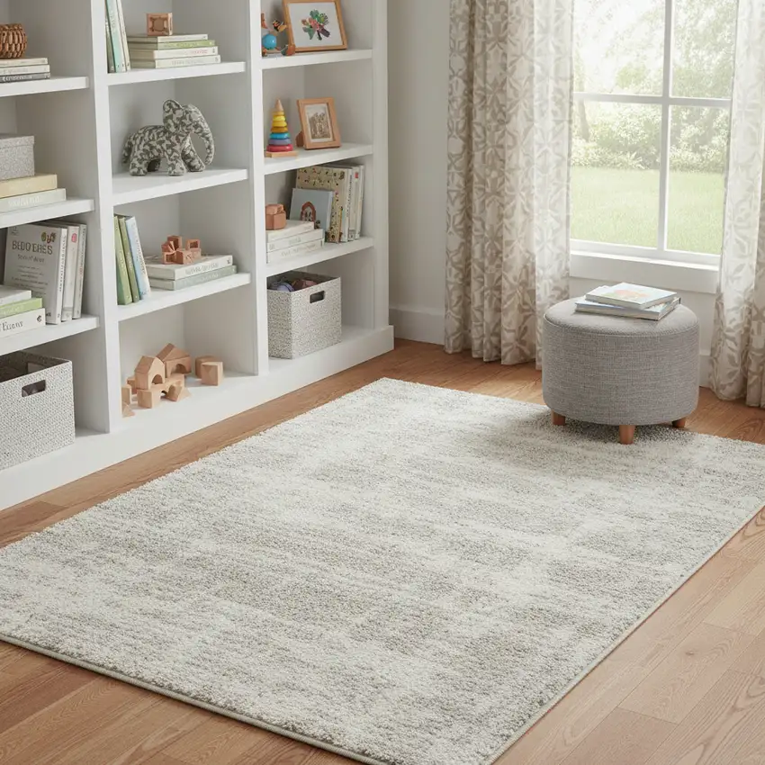 Gray Abstract Shag Power Loom Worn Faded Area Rug Photo 1