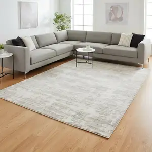Photo of Gray Abstract Shag Power Loom Worn Faded Area Rug