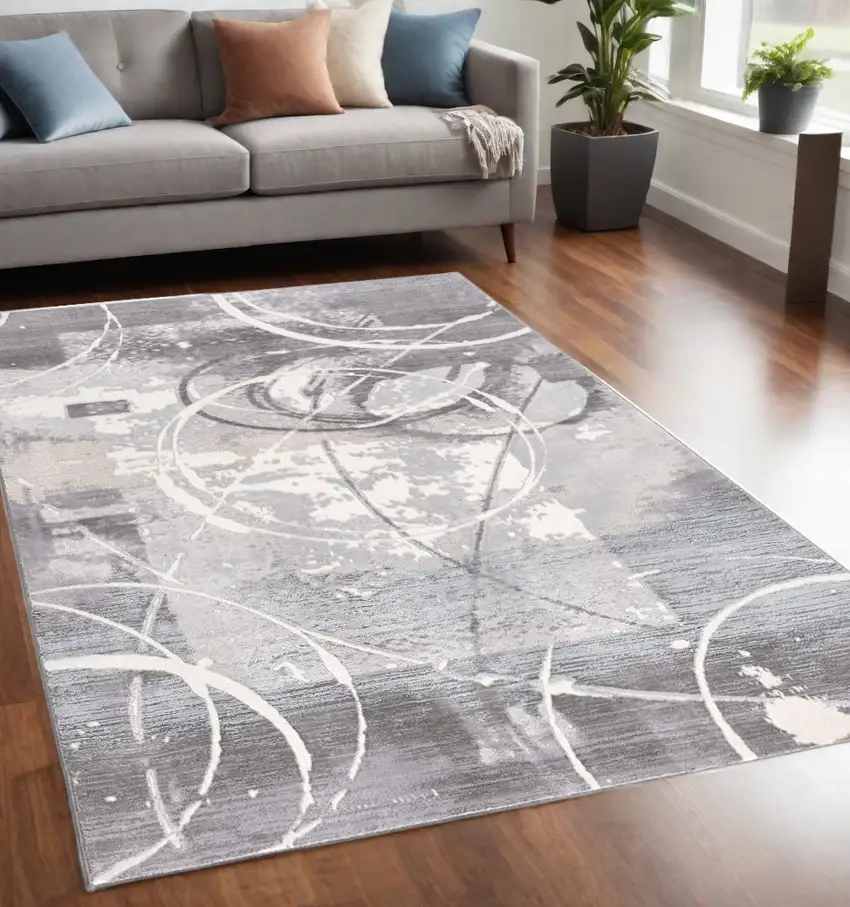 Gray Abstract Power Loom Area Rug Photo 1