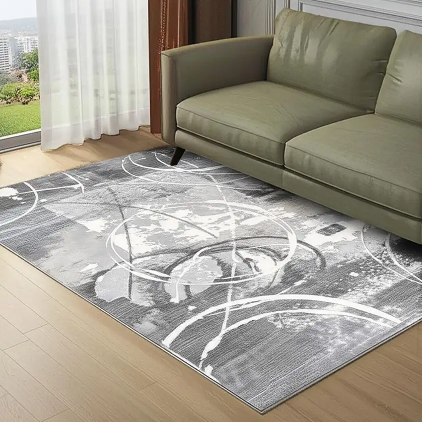 Gray Abstract Power Loom Area Rug Photo 1