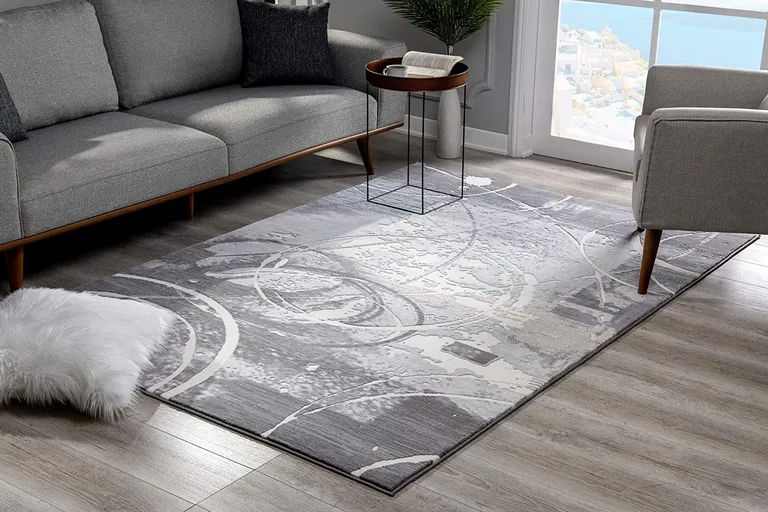 Gray Abstract Splatter Area Rug Photo 3
