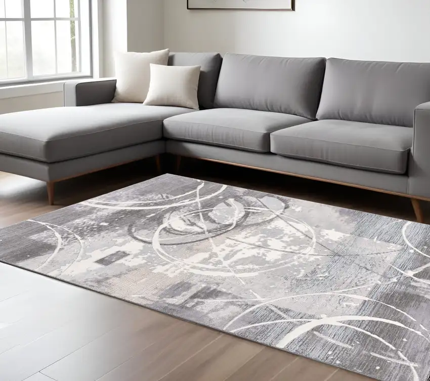 Gray Abstract Power Loom Area Rug Photo 1