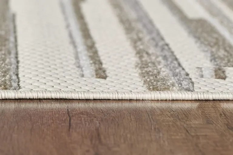 Gray Abstract Striped Indoor Outdoor Area Rug Photo 4