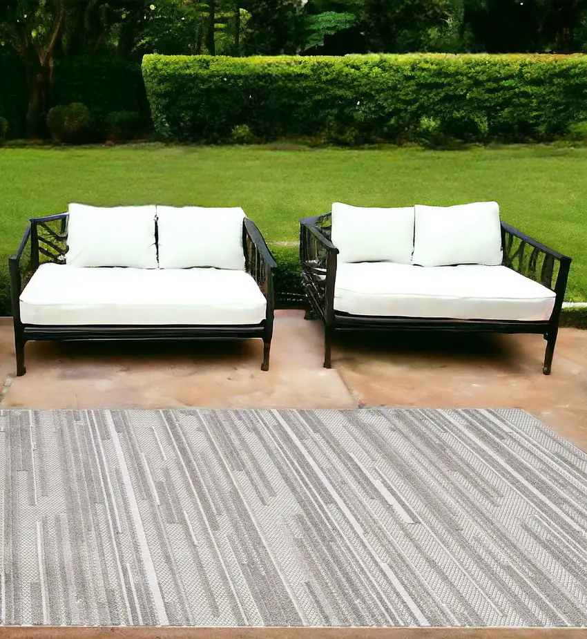 Gray Abstract Stain Resistant Indoor Outdoor Area Rug Photo 1