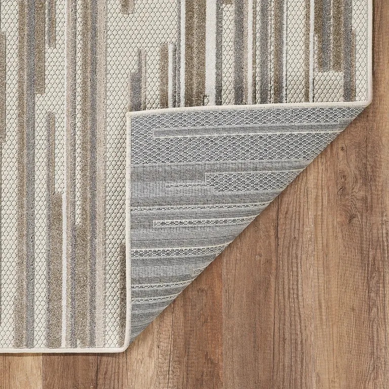 Gray Abstract Striped Indoor Outdoor Area Rug Photo 5