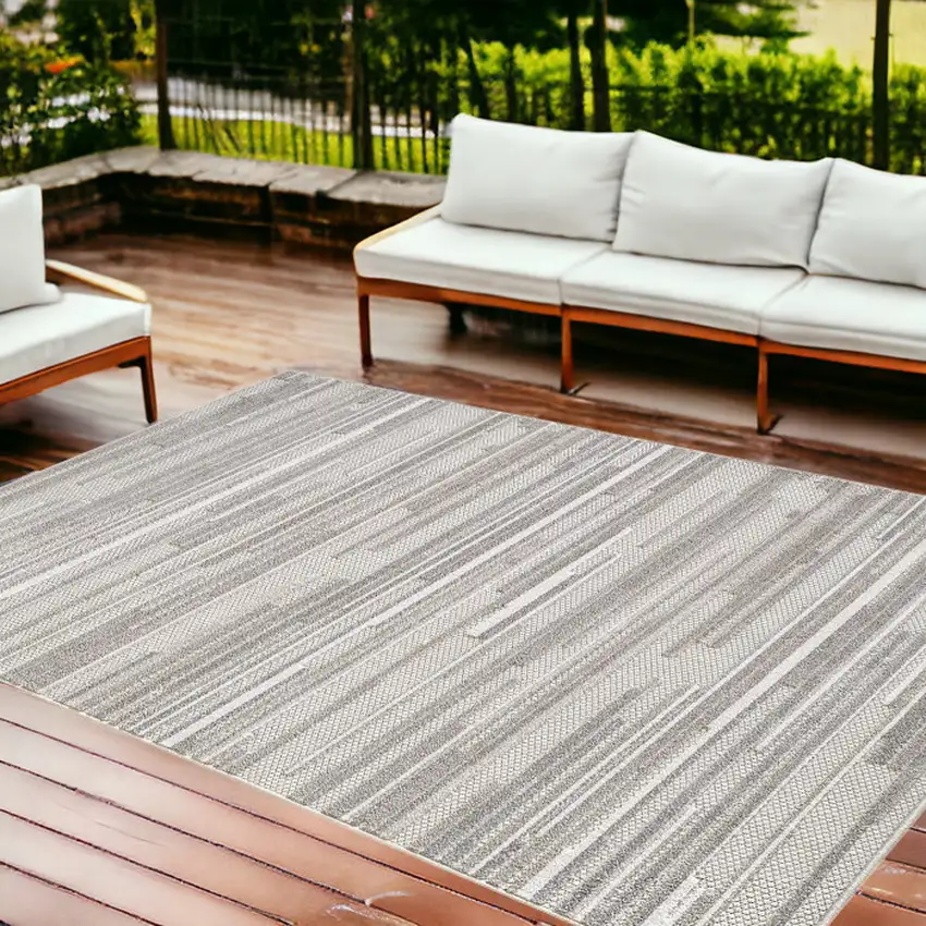 Gray Abstract Stain Resistant Indoor Outdoor Area Rug Photo 1