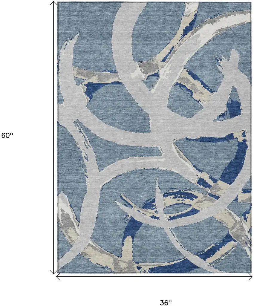 Gray Abstract Washable Indoor Outdoor Area Rug Photo 3