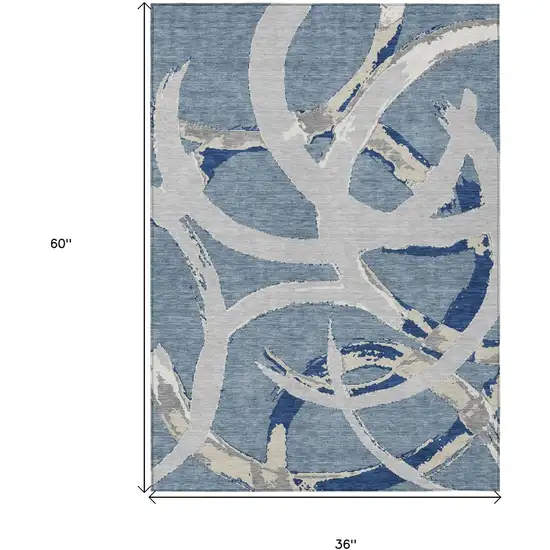Gray Abstract Washable Indoor Outdoor Area Rug Photo 8