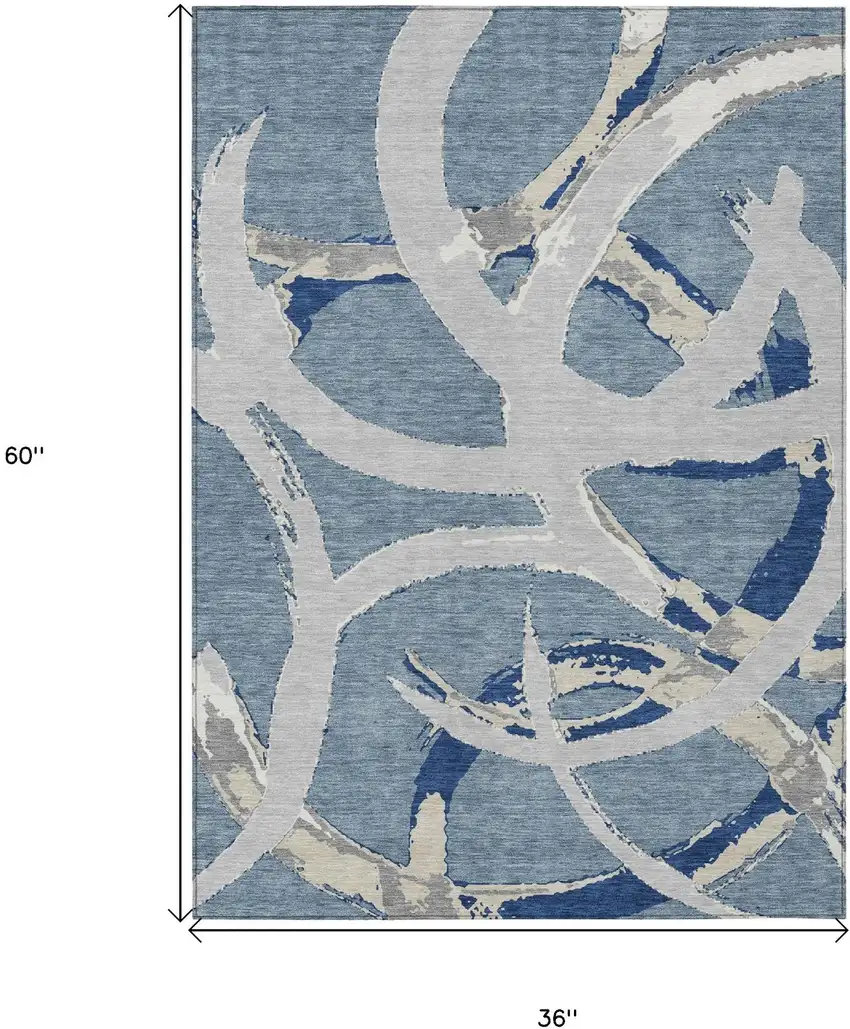 Gray Abstract Washable Indoor Outdoor Area Rug Photo 8