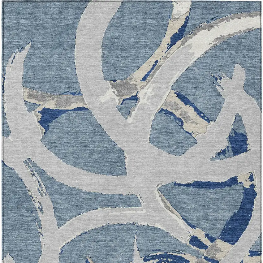 Gray Abstract Washable Indoor Outdoor Area Rug Photo 8