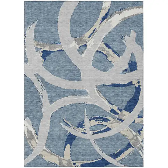 Gray Abstract Washable Indoor Outdoor Area Rug Photo 2