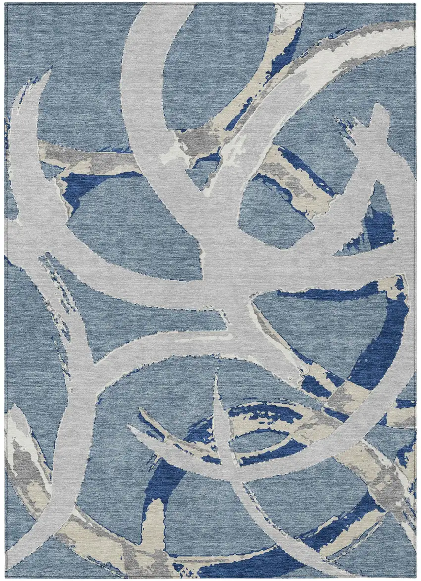 Gray Abstract Washable Indoor Outdoor Area Rug Photo 2