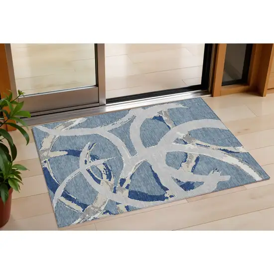 Gray Abstract Washable Indoor Outdoor Area Rug Photo 1