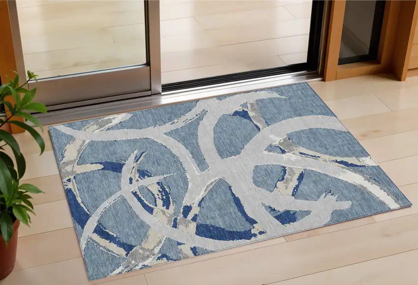 Gray Abstract Washable Indoor Outdoor Area Rug Photo 1