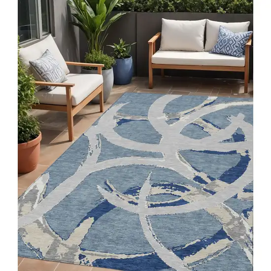Gray Abstract Washable Indoor Outdoor Area Rug Photo 1