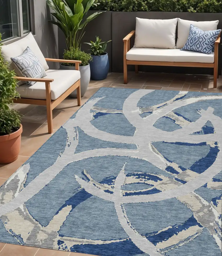Gray Abstract Washable Indoor Outdoor Area Rug Photo 1