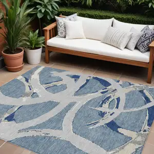 Photo of Gray Abstract Washable Indoor Outdoor Area Rug