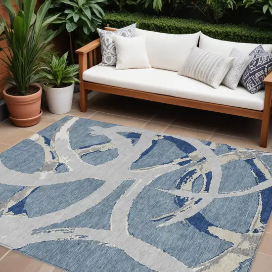 Gray Abstract Washable Indoor Outdoor Area Rug Photo 1