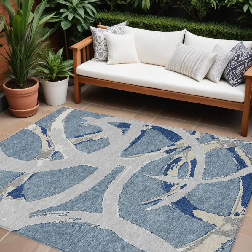Gray Abstract Washable Indoor Outdoor Area Rug Photo 1