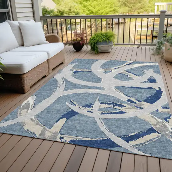 Gray Abstract Washable Indoor Outdoor Area Rug Photo 9