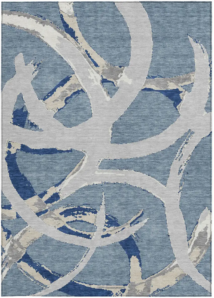 Gray Abstract Washable Indoor Outdoor Area Rug Photo 8