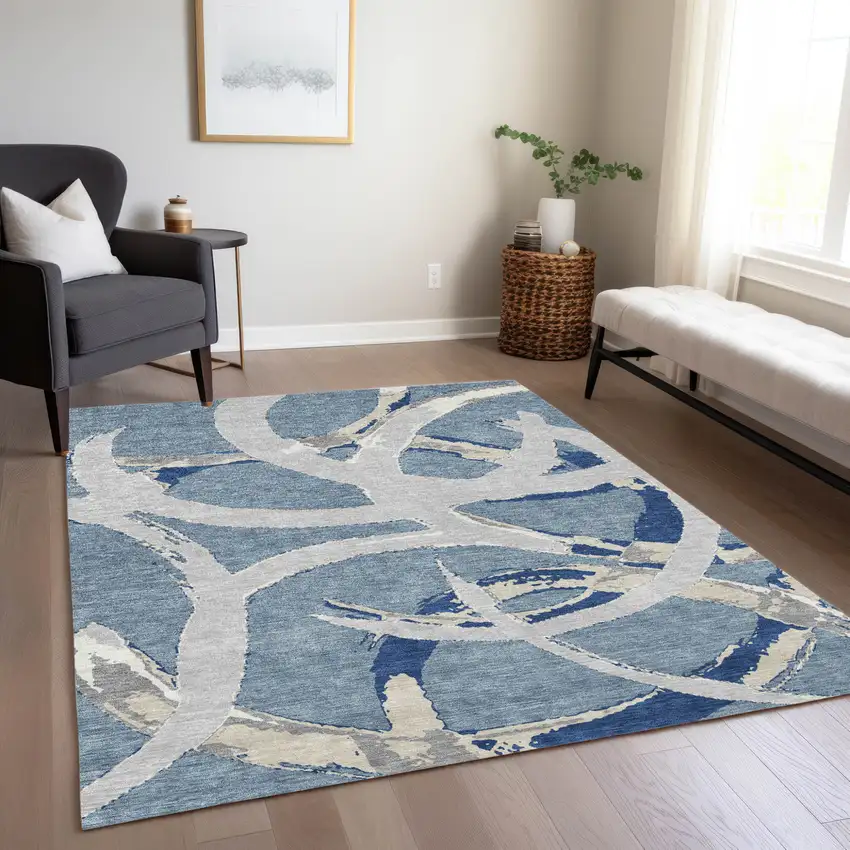 Gray Abstract Washable Indoor Outdoor Area Rug Photo 9