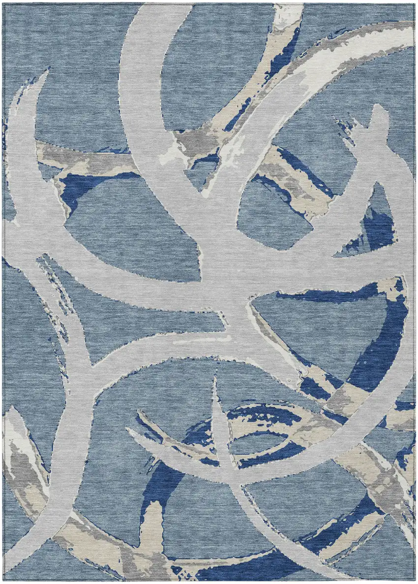 Gray Abstract Washable Indoor Outdoor Area Rug Photo 2