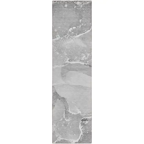 Gray Abstract Washable Indoor Outdoor Runner Rug Photo 2