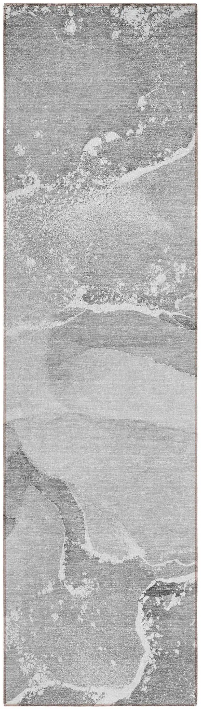 Gray Abstract Washable Indoor Outdoor Runner Rug Photo 2