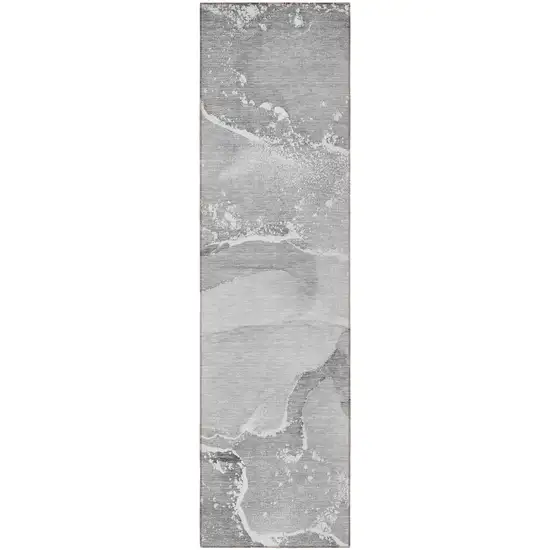Gray Abstract Washable Indoor Outdoor Runner Rug Photo 4