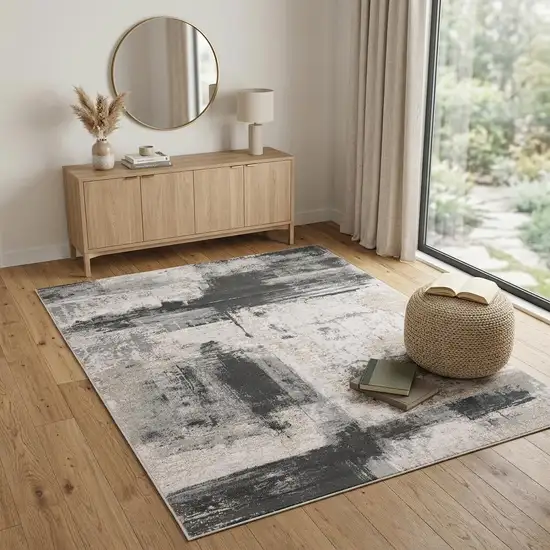 Gray And Ivory Abstract Washable Area Rug Photo 1