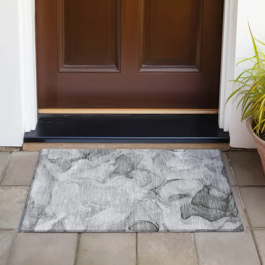 Gray Abstract Washable Non Skid Indoor Outdoor Area Rug Photo 8