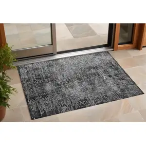 Photo of Gray Abstract Washable Non Skid Indoor Outdoor Area Rug