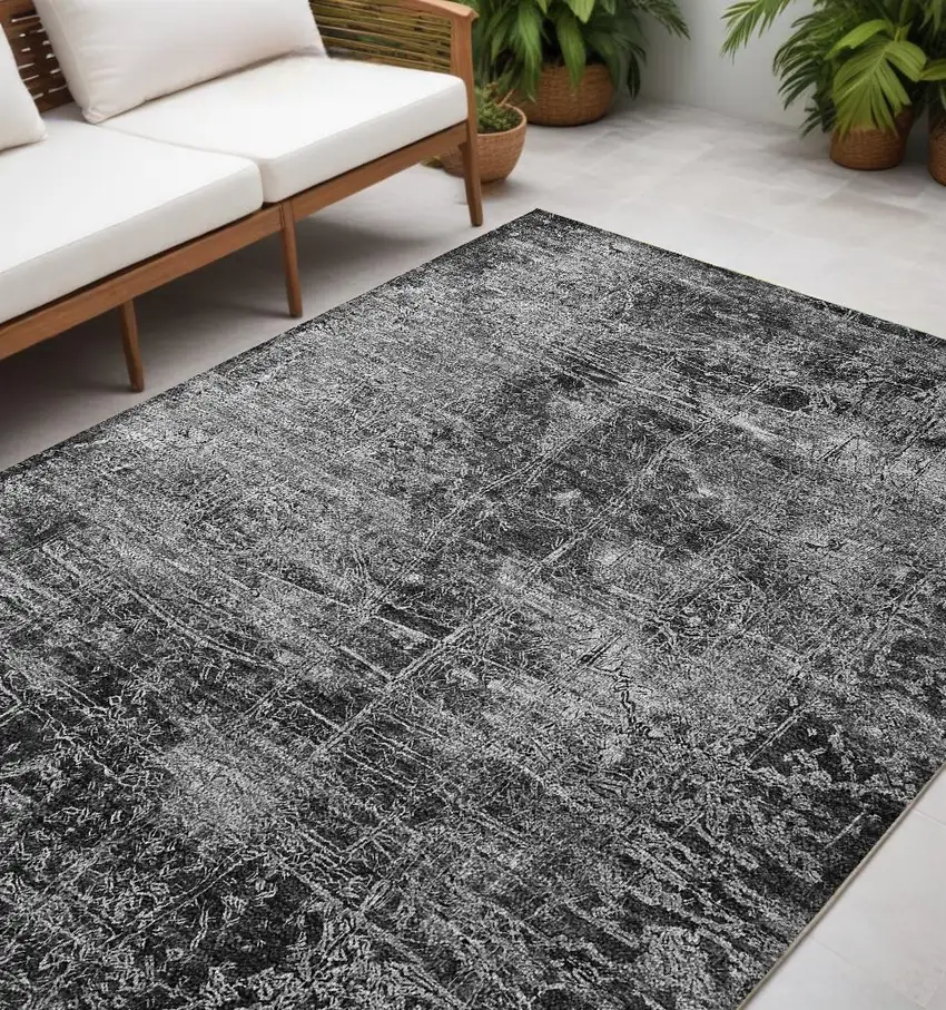 Gray Abstract Washable Non Skid Indoor Outdoor Area Rug Photo 1