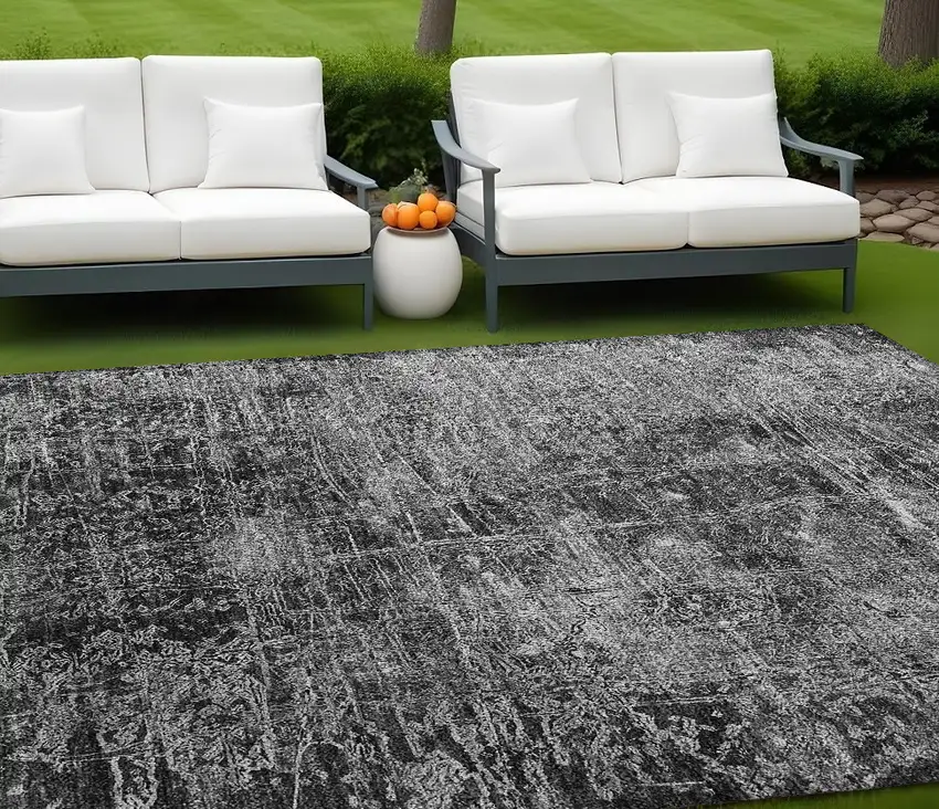 Gray Abstract Washable Non Skid Indoor Outdoor Area Rug Photo 1