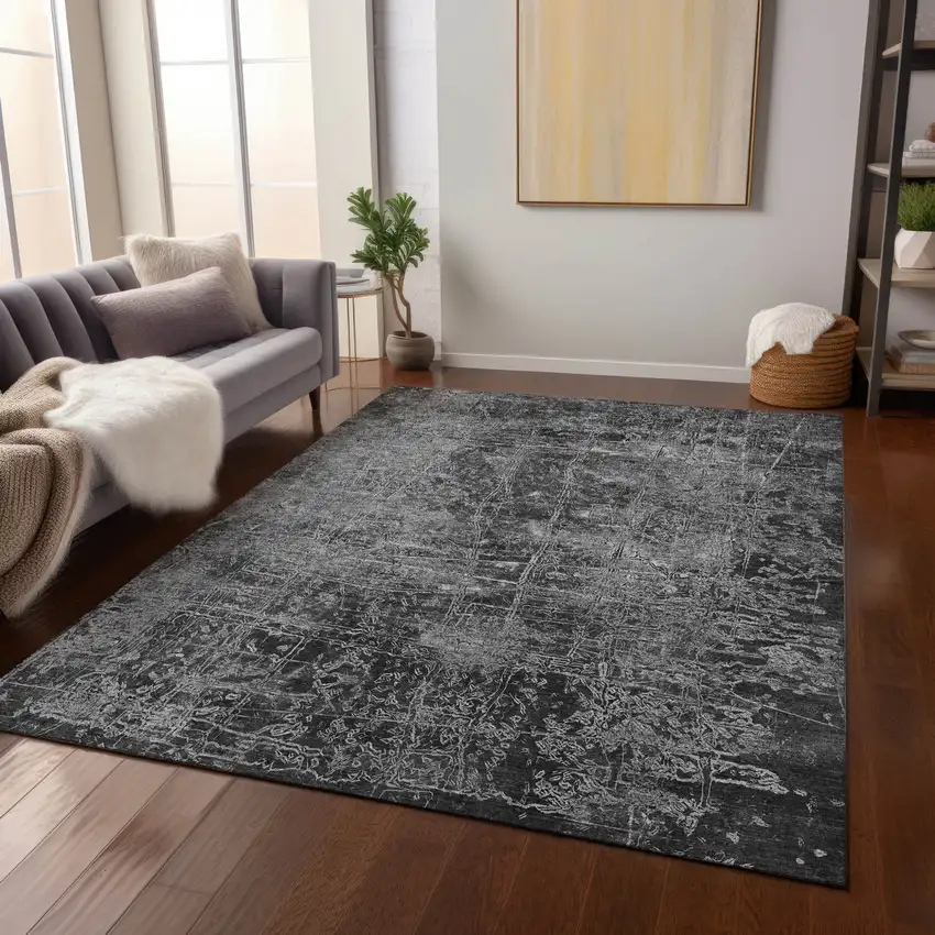 Gray Abstract Washable Non Skid Indoor Outdoor Area Rug Photo 9