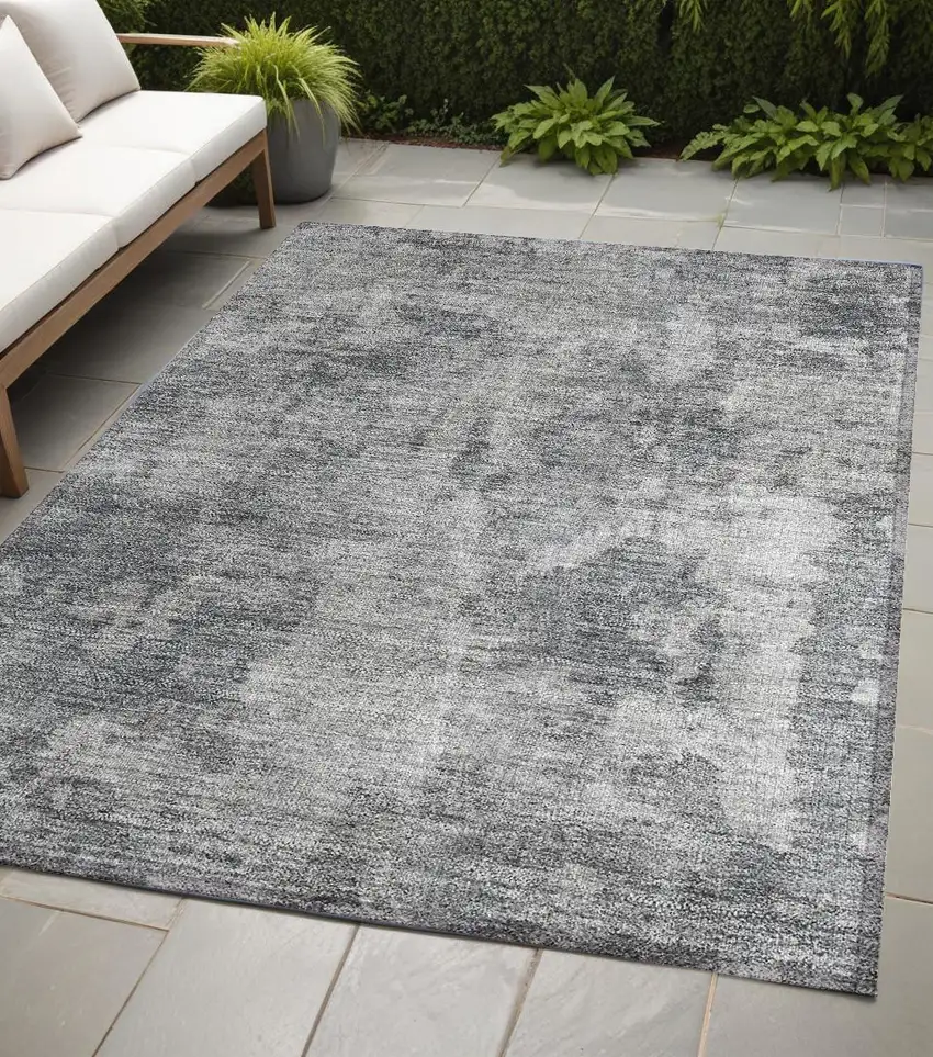 Gray Abstract Washable Non Skid Indoor Outdoor Area Rug Photo 1