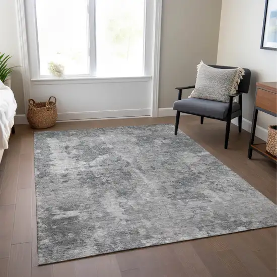 Gray Abstract Washable Non Skid Indoor Outdoor Area Rug Photo 9