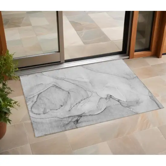 Gray Abstract Washable Non Skid Indoor Outdoor Area Rug Photo 1