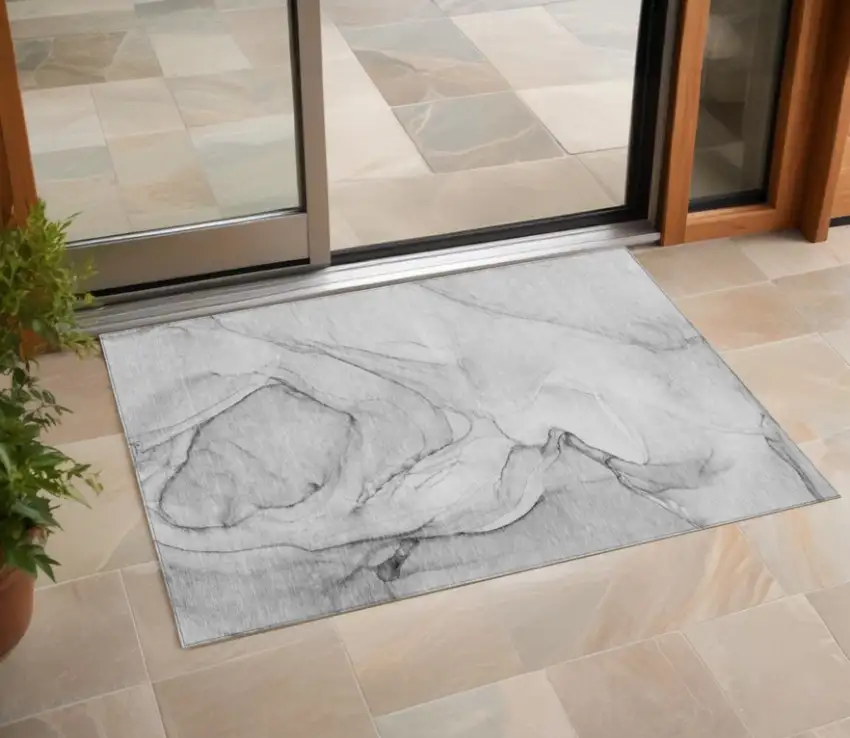 Gray Abstract Washable Non Skid Indoor Outdoor Area Rug Photo 1