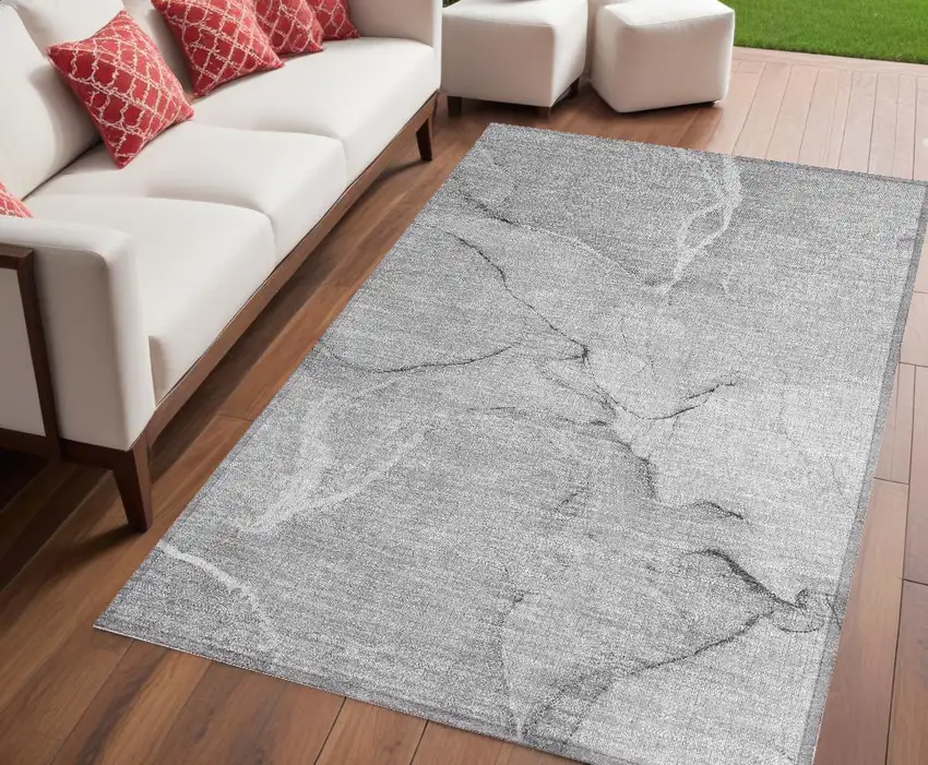 Gray Abstract Washable Non Skid Indoor Outdoor Area Rug Photo 1
