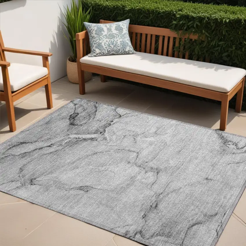 Gray Abstract Washable Non Skid Indoor Outdoor Area Rug Photo 1