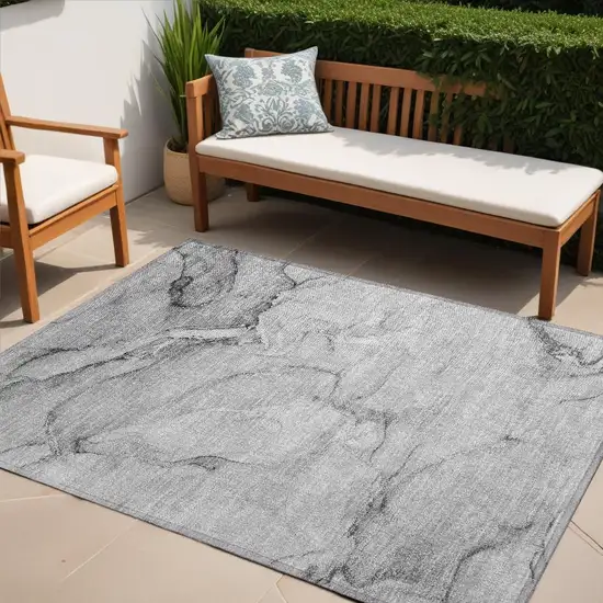 Gray Abstract Washable Non Skid Indoor Outdoor Area Rug Photo 1