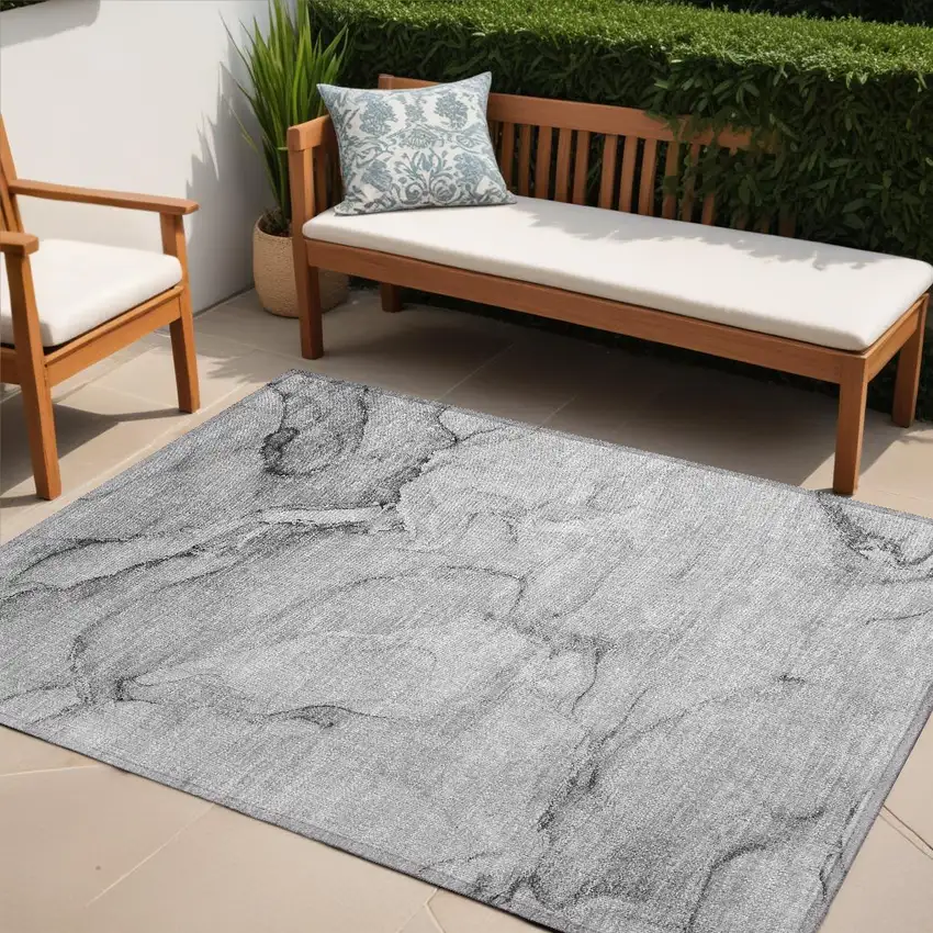 Gray Abstract Washable Non Skid Indoor Outdoor Area Rug Photo 1
