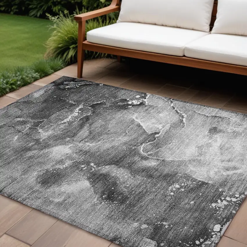 Gray Abstract Washable Non Skid Indoor Outdoor Area Rug Photo 1