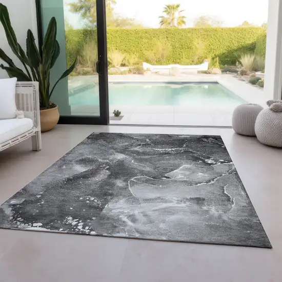 Gray Abstract Washable Non Skid Indoor Outdoor Area Rug Photo 9