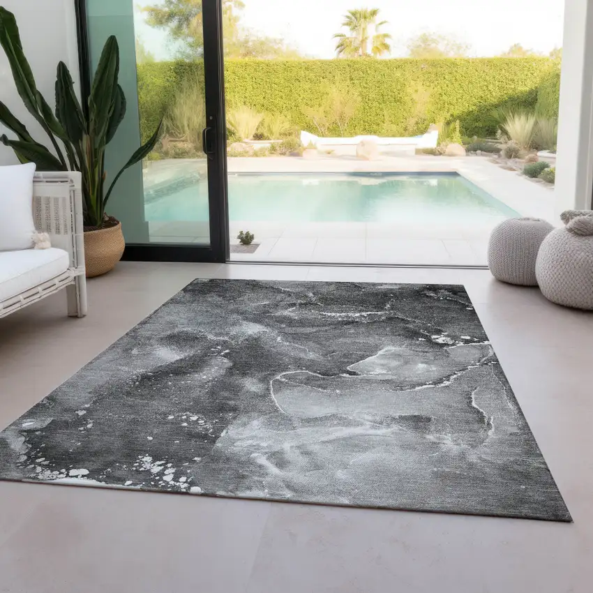 Gray Abstract Washable Non Skid Indoor Outdoor Area Rug Photo 9